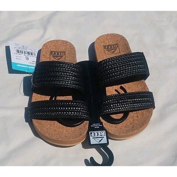 Reef Women's Vista Braid II Slide Sandal - Black/Cork Size 6 NWT - Picture 2 of 5